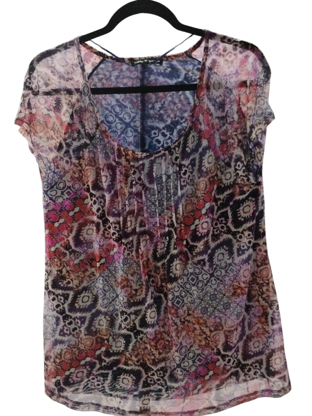 Cable & Gauge Multicolor Boho Scoop Neck Short Sleeve Top SZ L